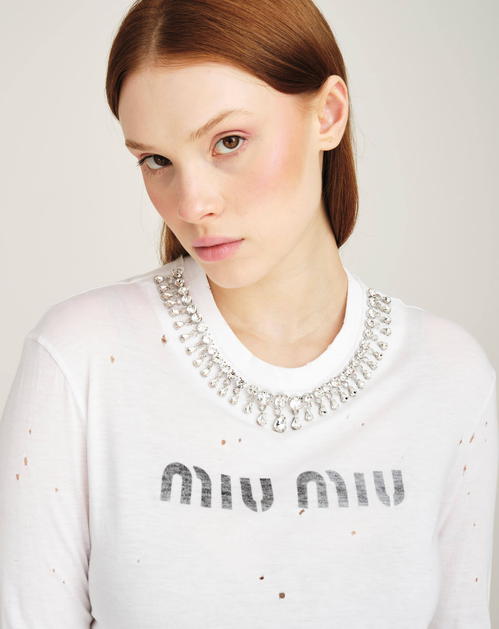 Miu Miu - Crystal Embroidered Long Sleveless Crop Top S